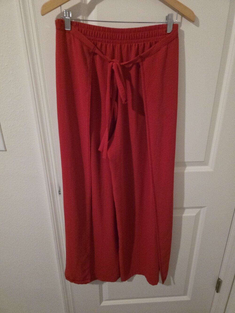 Zara Flowy Wide-Leg Drawstring Pants in Red